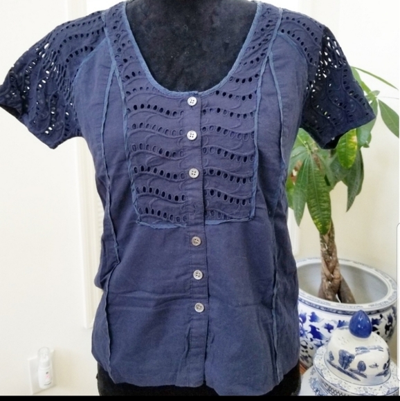 J CREW Blue Cotton Delaney Eyelet Top - Picture 5 of 7
